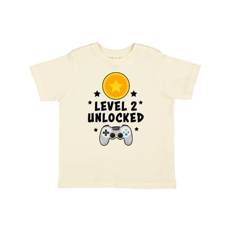 

Inktastic Birthday Level 2 Unlocked with Coin and Stars Gift Toddler Boy or Toddler Girl T-Shirt
