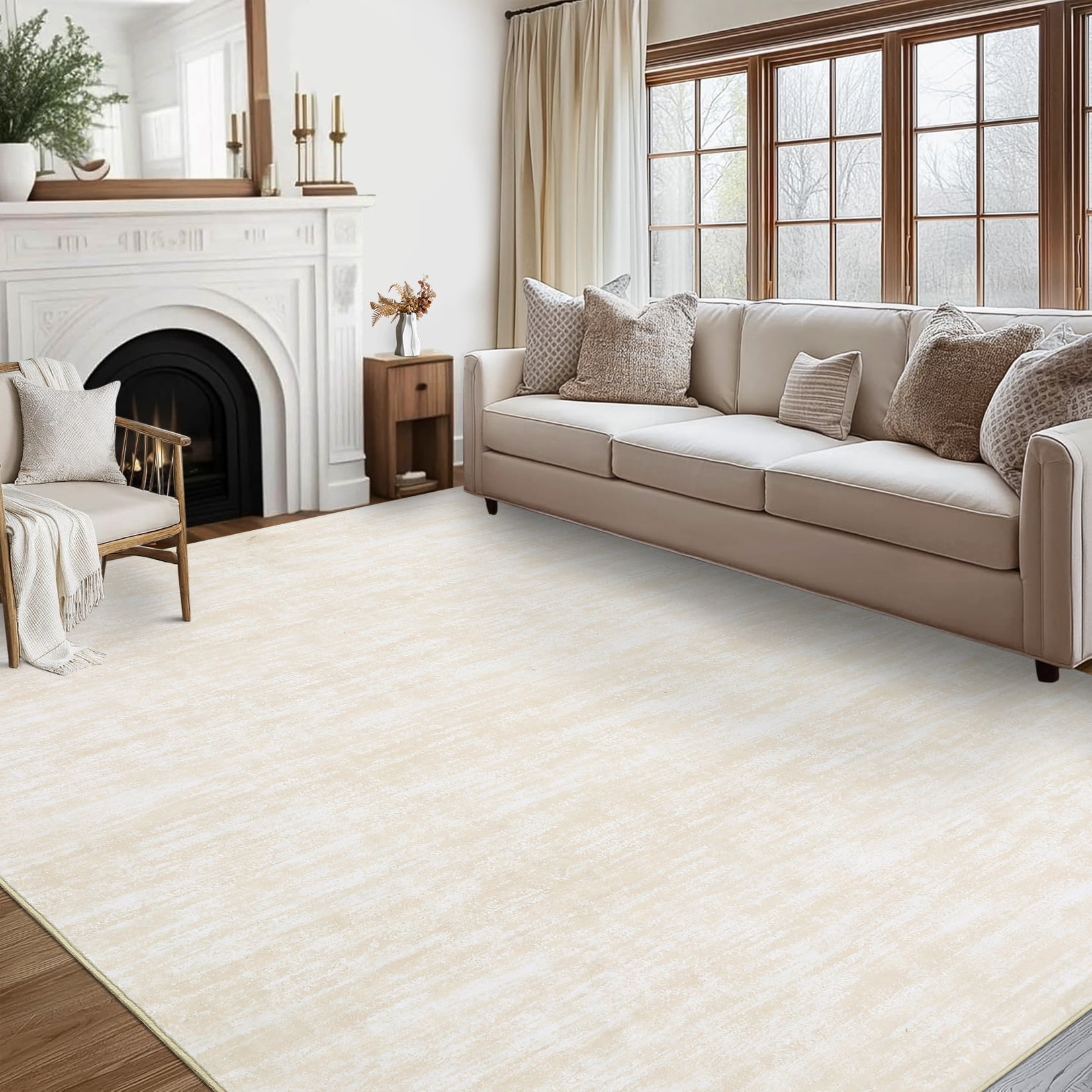 FairOnly 5'x7'Modern Abstract Non Slip Non Shedding Area Rug Solid Texture Machine Washable Rug for Living Room Bedroom Dining Room，Beige White