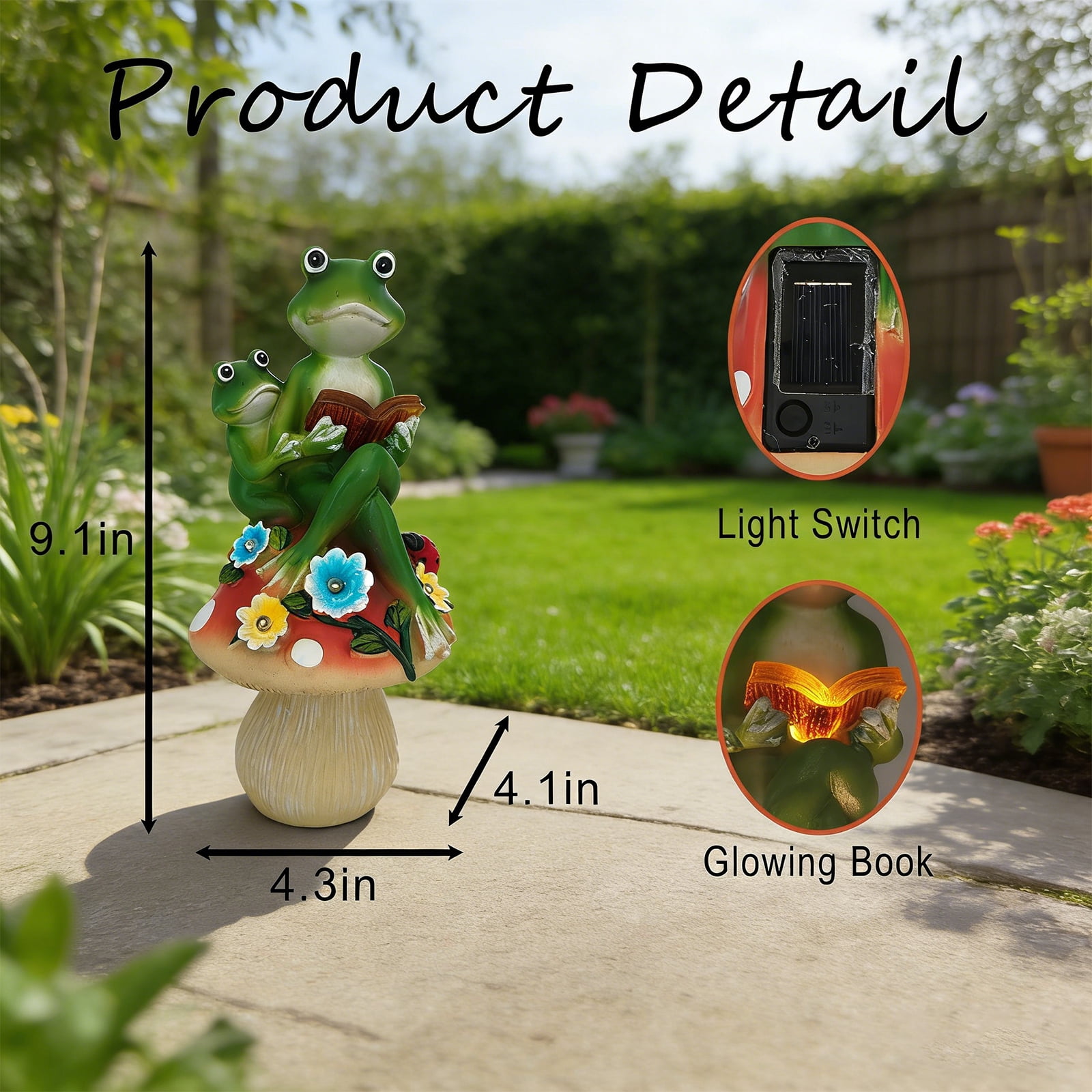 Garden Statues Frogs Outdoor Decor, Resin Frogs Figurines Lights Sculptures with Solar Light, Lovely Frogs with Mushroom for Garden Patio Yard