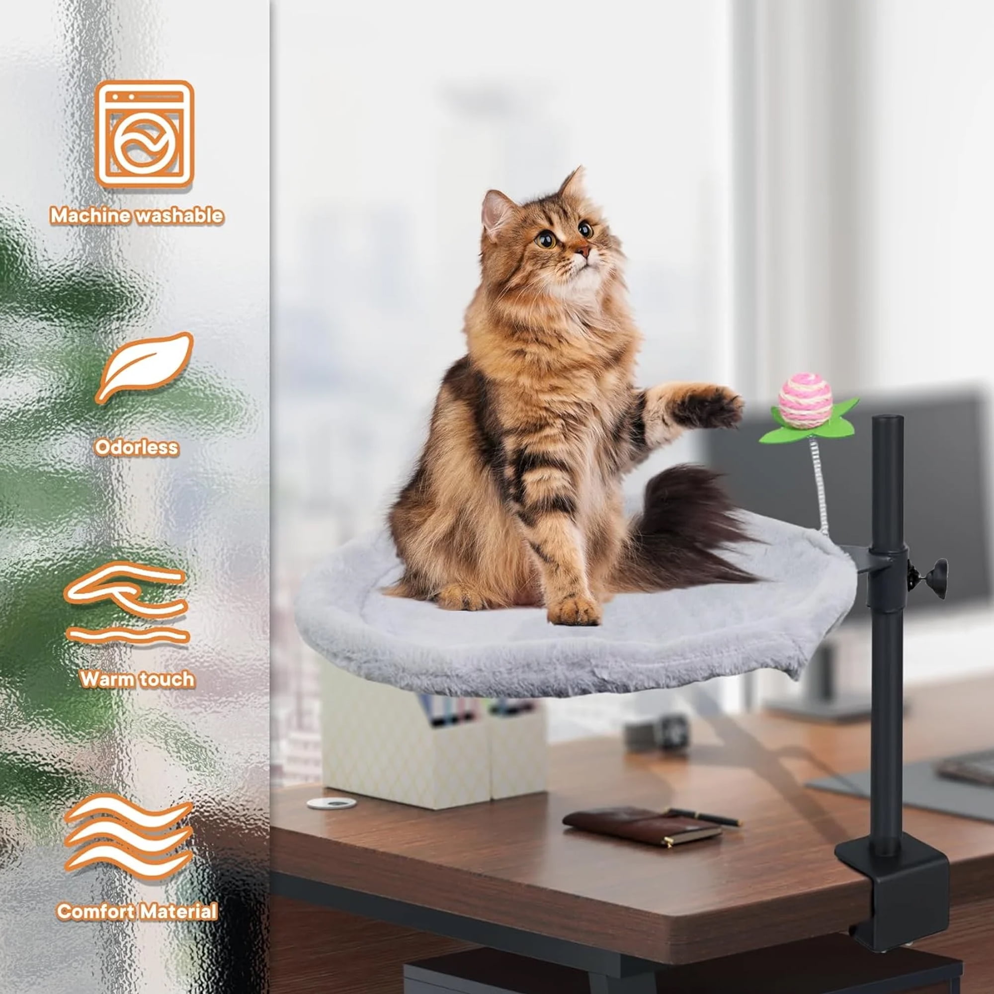 Cat Desk Bed, Cat Hammock for Home Office, Cat Desk Perch with 360° Rotating & Adjustable Height, Modern Indoor Cat Furniture, Foldable Cat Beds Office Desks, Gaming Tables & Island Tables