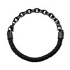 Arista Black Leather Men's Bracelet in Black Plated Solid Stainless Steel