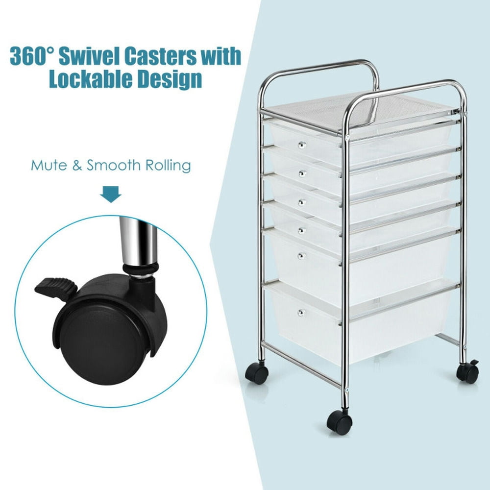 Demi Bonn 6 Drawers Rolling Storage Cart Organizer with 4 Universal Casters, Transparent