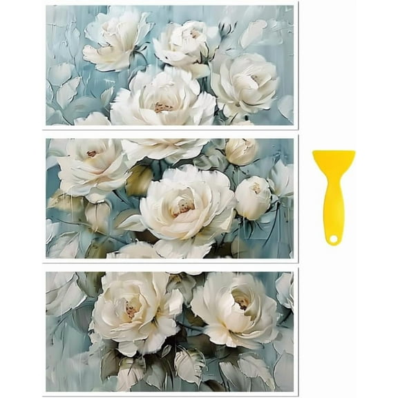 Rub on Transfer Decal Sticker for Furniture Craft Decor 6"x12" Vintage White Rose 3Pcs Waterproof UV DTF Transfer for Drawer Dresser Glass Porcelain Wood Plastic Paper