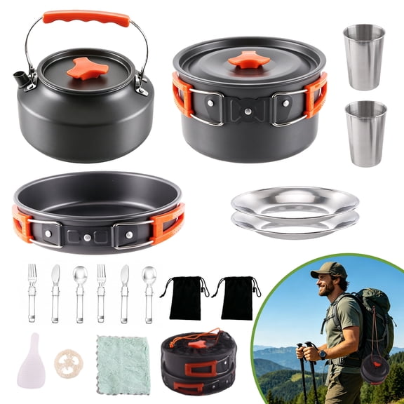 Topsome Camping Cookware Set, 18-Piece Lightweight Pot, Pan and Bowls , Portable Cooking Essentials for Outdoor Camping, Hiking, Backpacking and Picnic