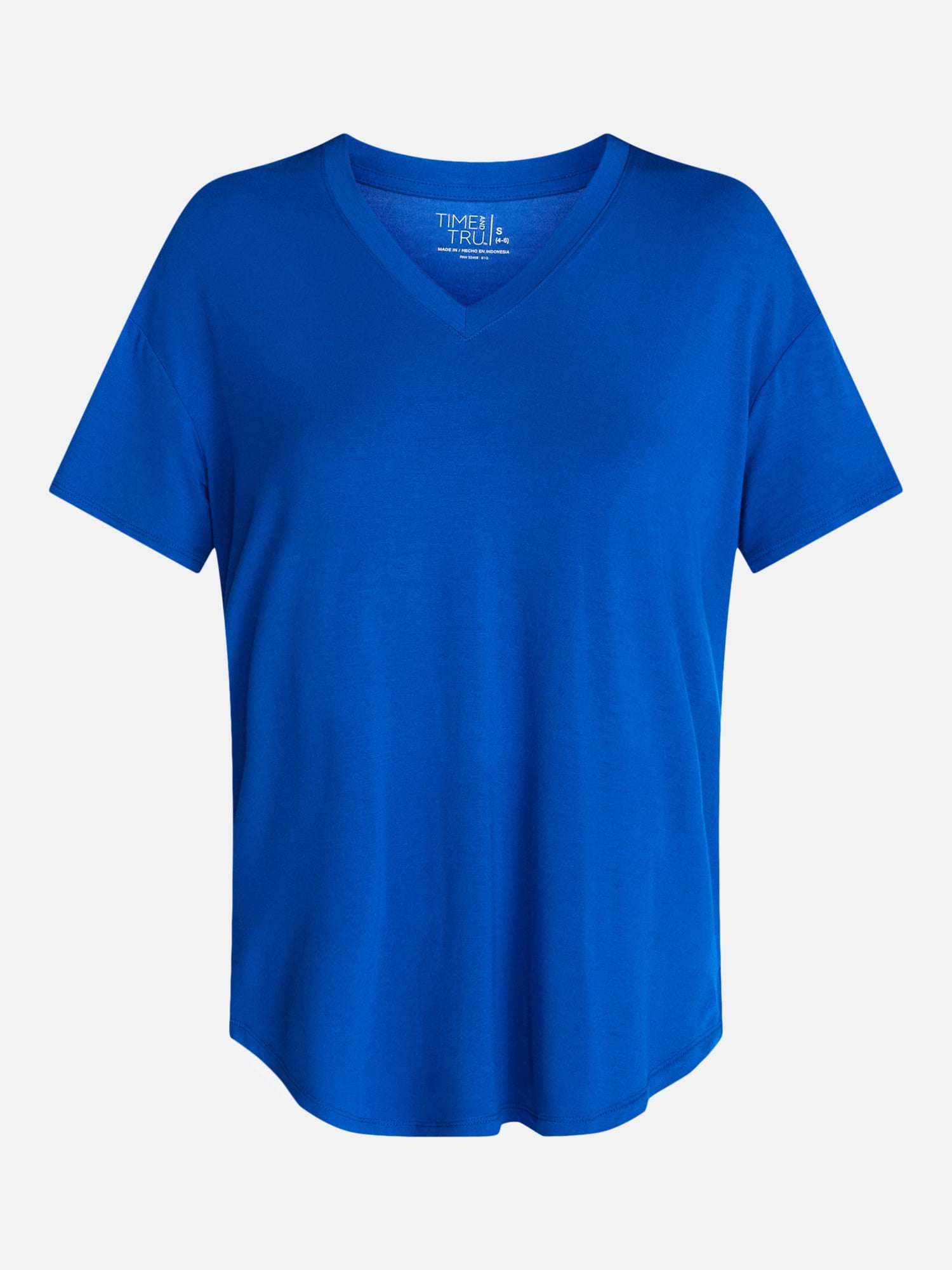 Time and Tru Women's V-Neck Tunic Tee with Short Sleeves, Sizes XS-XXXL