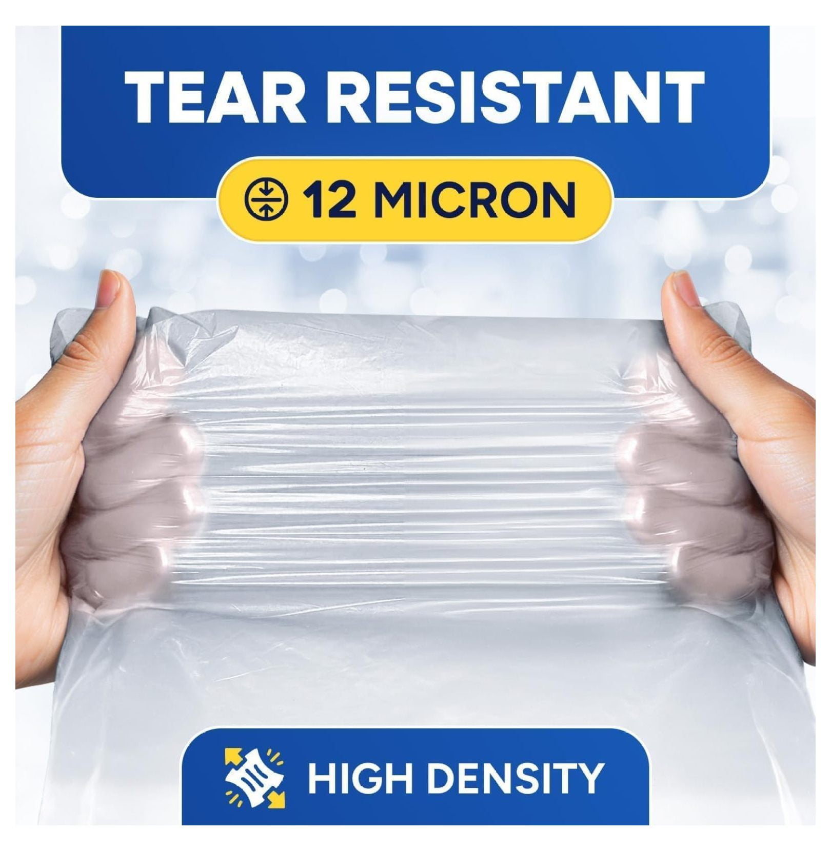 55-60 Gallon Clear Trash Bags, W x 38 in, L x 60 in, 12 Micron High-Density Can Liners, Leak-Resistant Garbage Bags, Fits Round & Square Cans, Pack of 200
