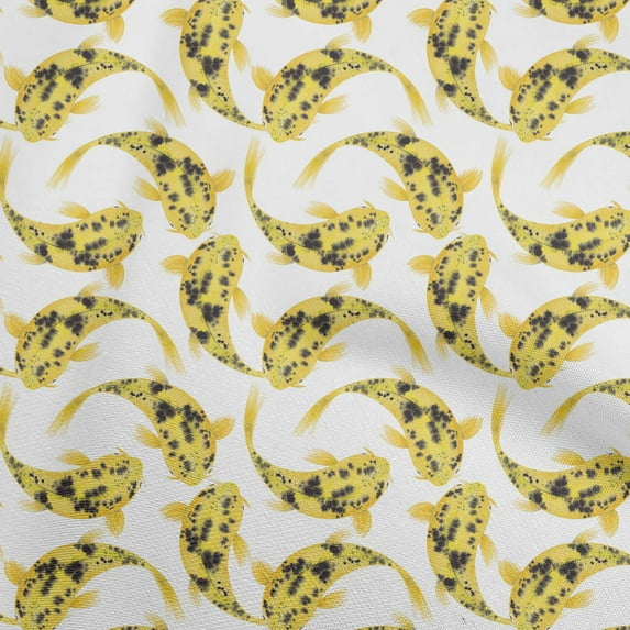 oneOoneRayonWhiteFabricAsianJapaneseKoiFishSewingMaterialPrintFabricByTheYard56InchWide