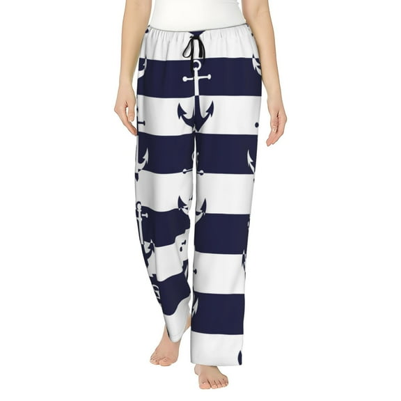 Logiee Anchors Print Women Pajama Pants,Comfy Pj Bottom with Pockets & Drawstring,Stretch Casual Sleepwear-Small