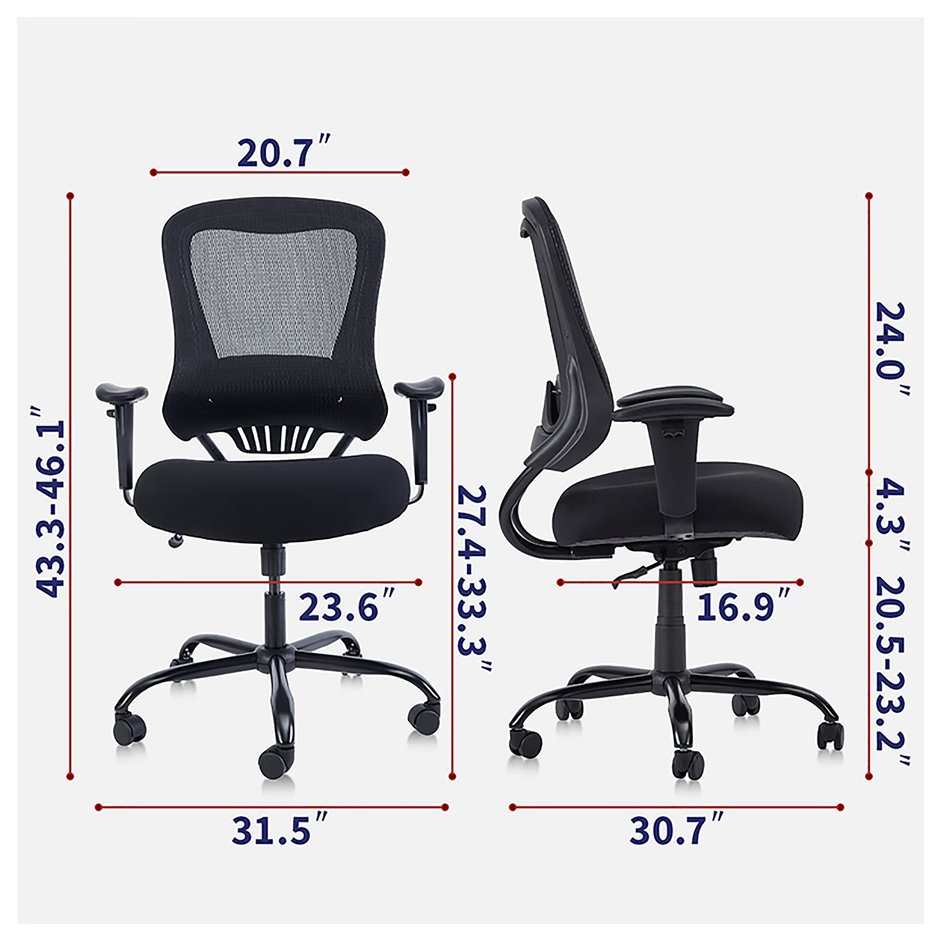Furniture of America Lulo 24 in Executive Chair with Adjustable Back & Lumbar Support, 350 lb. Capacity, Black