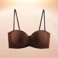 thumbnail image 5 of Women's Strapless Closure Push-Up Bra Padded Bandeau Bras Wavy Trim Seamless Bralette Khaki S, 5 of 5