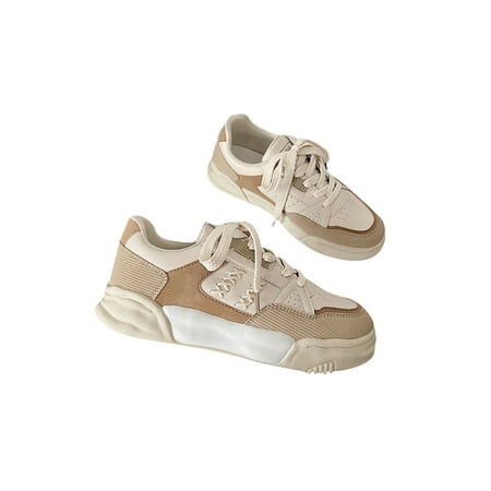 

Gomelly Mens Non Slip Skate Shoe Lightweight Flat Running Sports Comfort Round Toe Fashion Sneaker Beige Brown 7