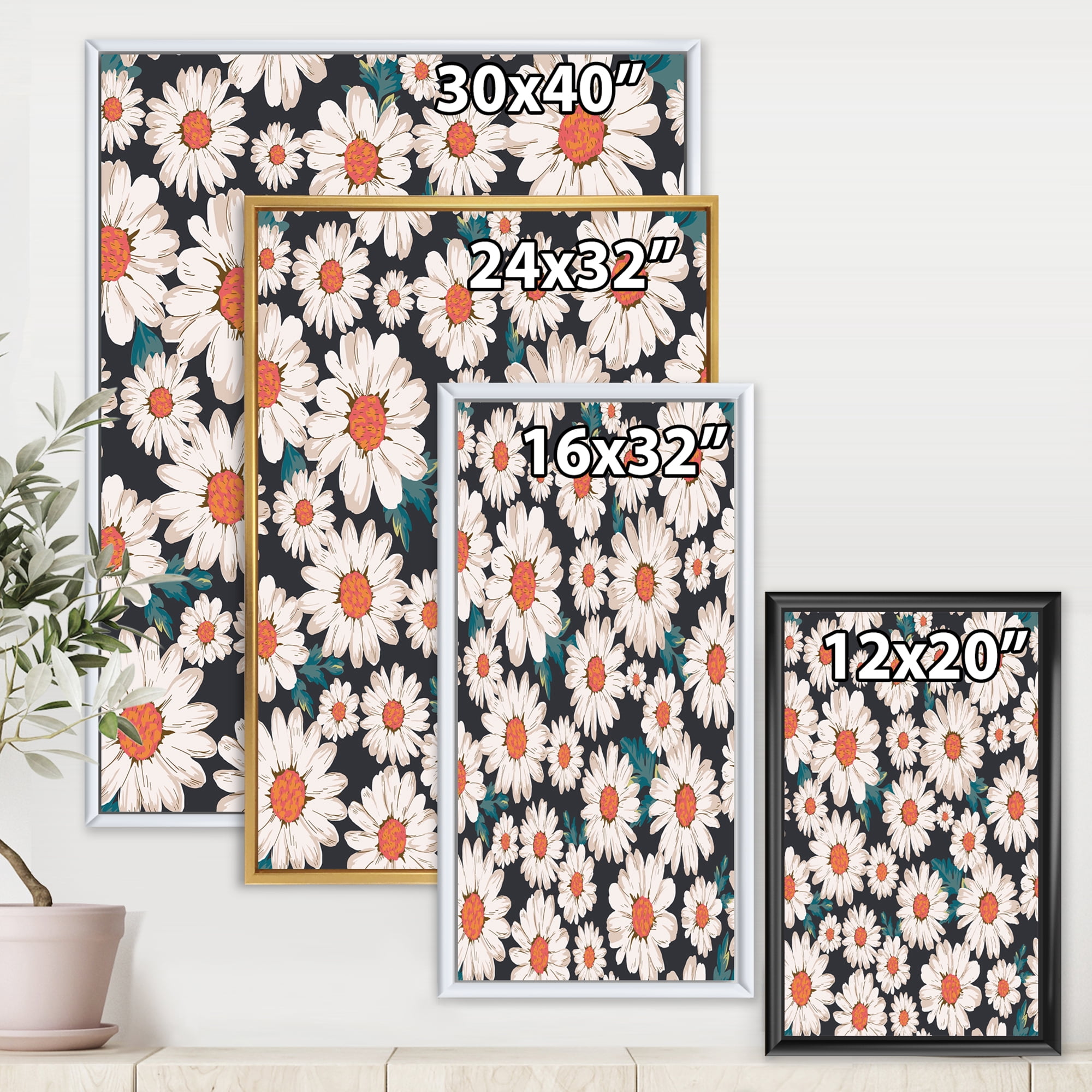 Designart 'Prolific of White Daisy Flowers' Traditional Framed Canvas Wall Art Print