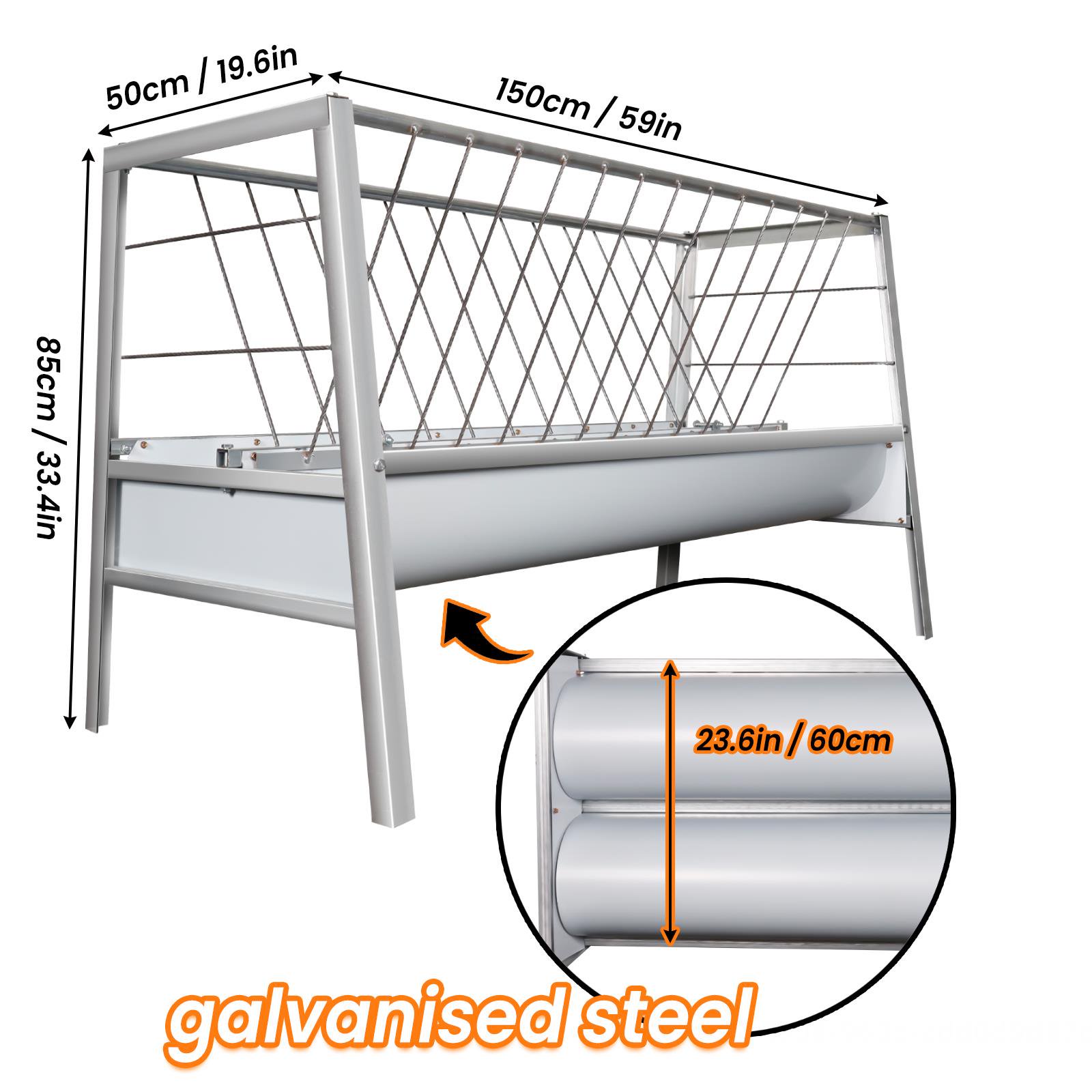 Heavy Duty Livestock Feeder Hay and Grain Feeder for Goats Sheep and Calves Galvanized Goat Feeder with 14-Goat Capacity Feeder