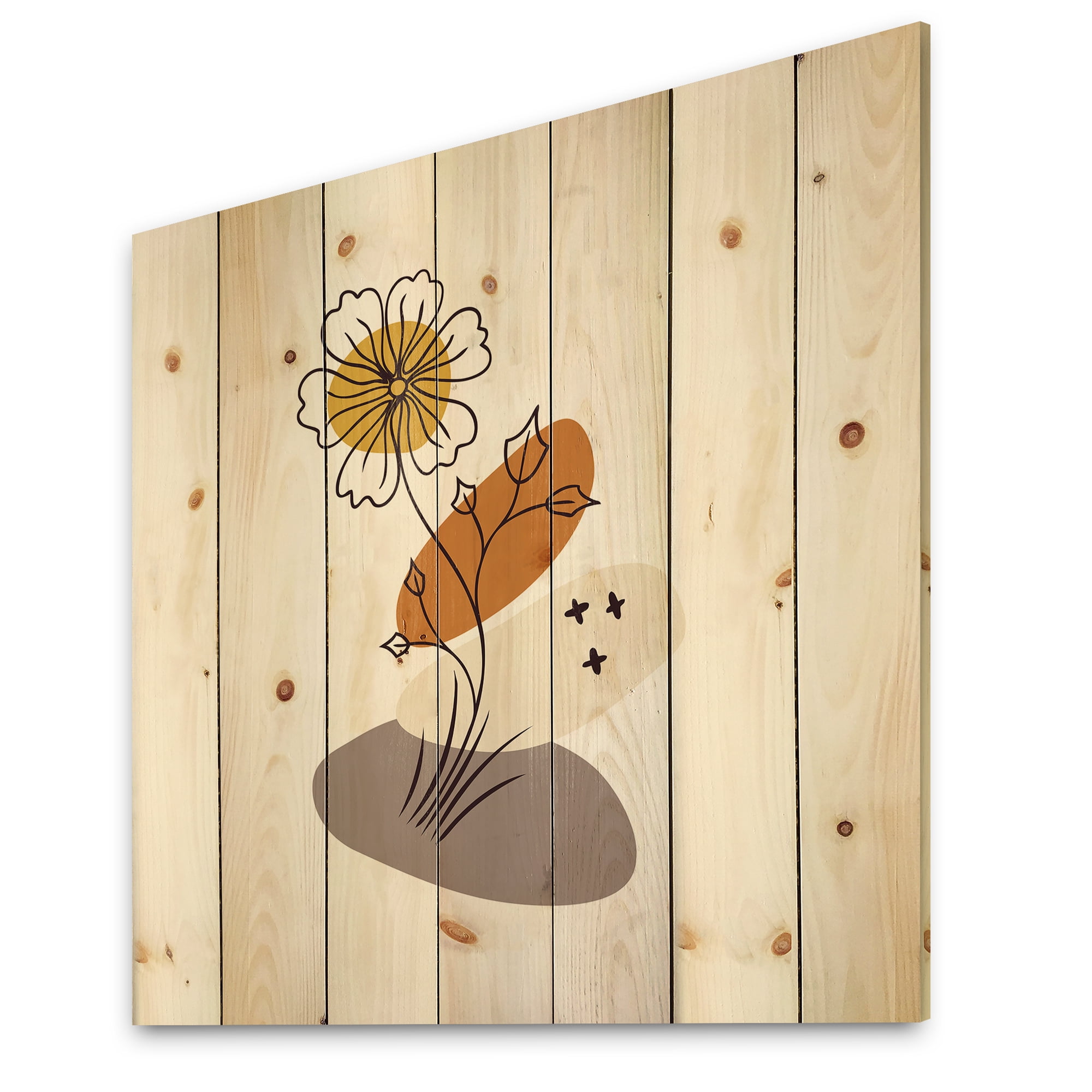 Designart 'Abstract Minimal Shapes Under Flowers I' Modern Print on Natural Pine Wood