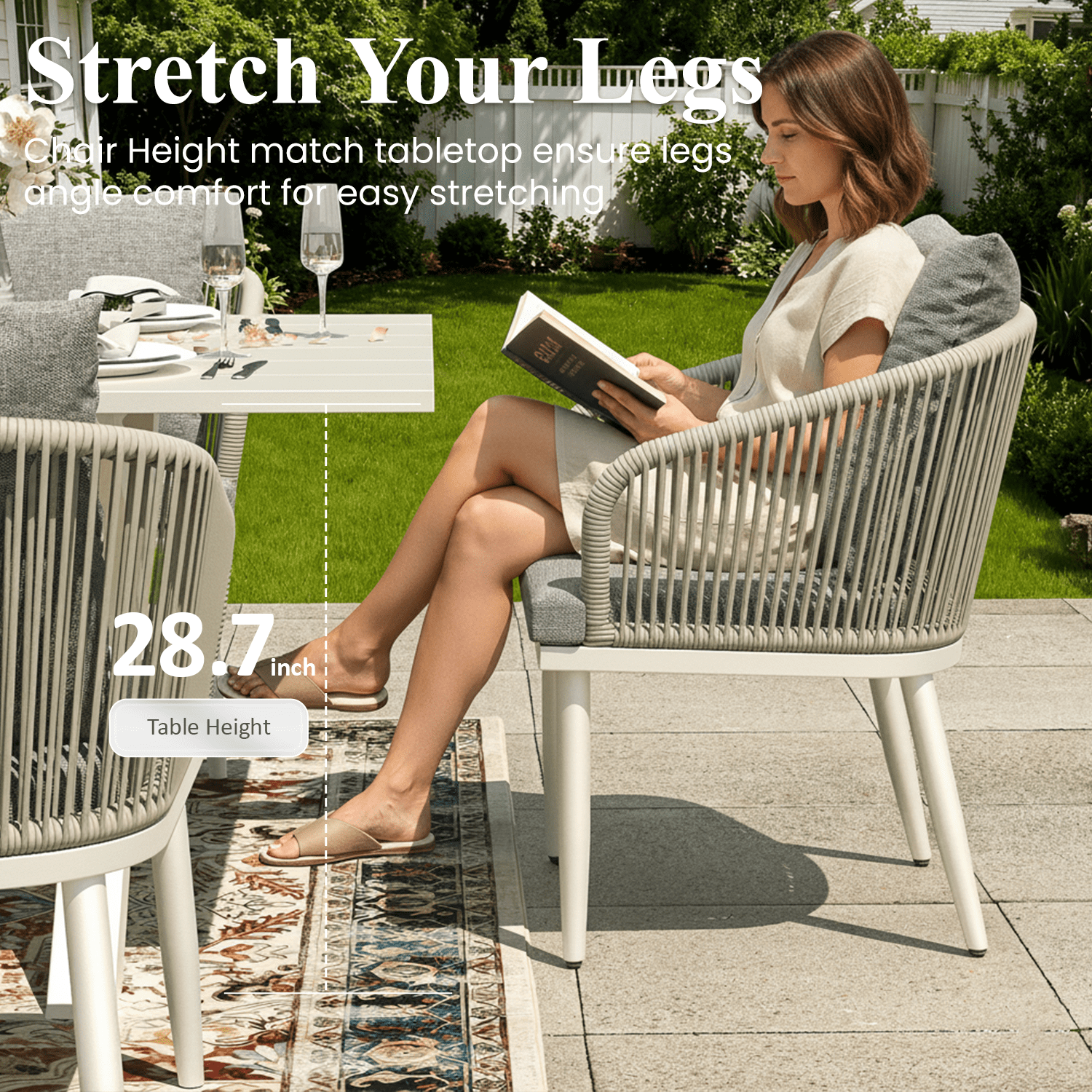 LayinSun 9 Pieces Outdoor Patio Dining Set, Aluminium Rectangular Dining Table and Wicker Rattan Chairs Set for Outside Backyard, Poolside