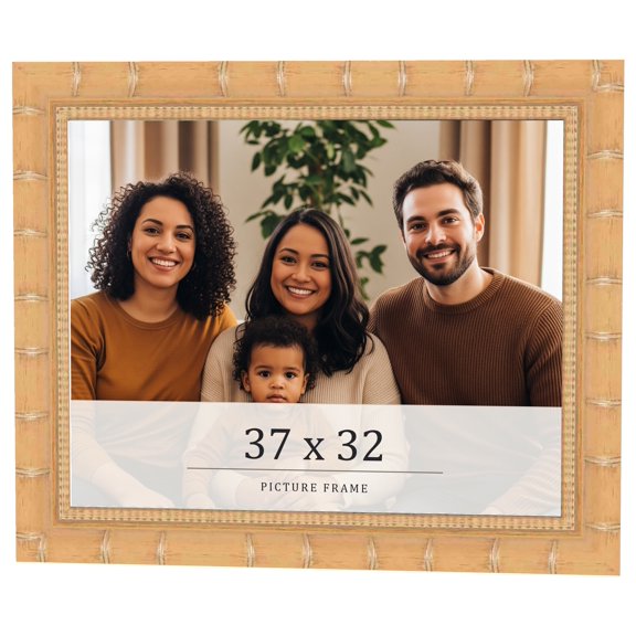 37x32 Light Brown Bamboo Real Wood Picture Frame Width 1.5 inches | Interior Frame Depth 0.5 inches