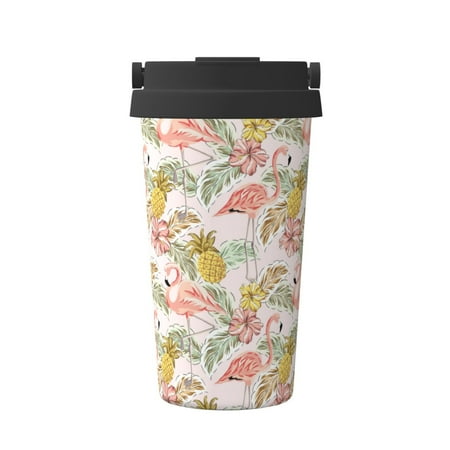 

Fuzoiu Tropical Flamingo Pineapple Print Stainless Steel Travel Mug Vacuum Insulated Coffee Travel Mug Reusable Coffee Cup for Hot and Cold