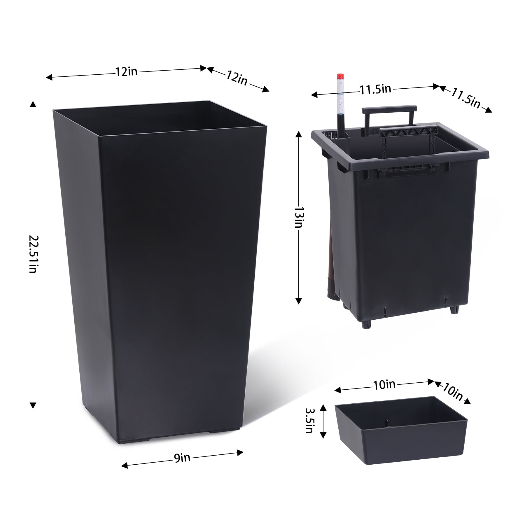 MAROUTE 22.5 Inch Tall Rectangular Planters – Indoor/Outdoor for Patio Porch, Black, Set of 2