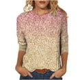 thumbnail image 1 of Birdeem T-Shirt Mode Femme Imprimé Ample Manches 3/4 Blouse Col Rond Hauts Décontractés, 1 of 5