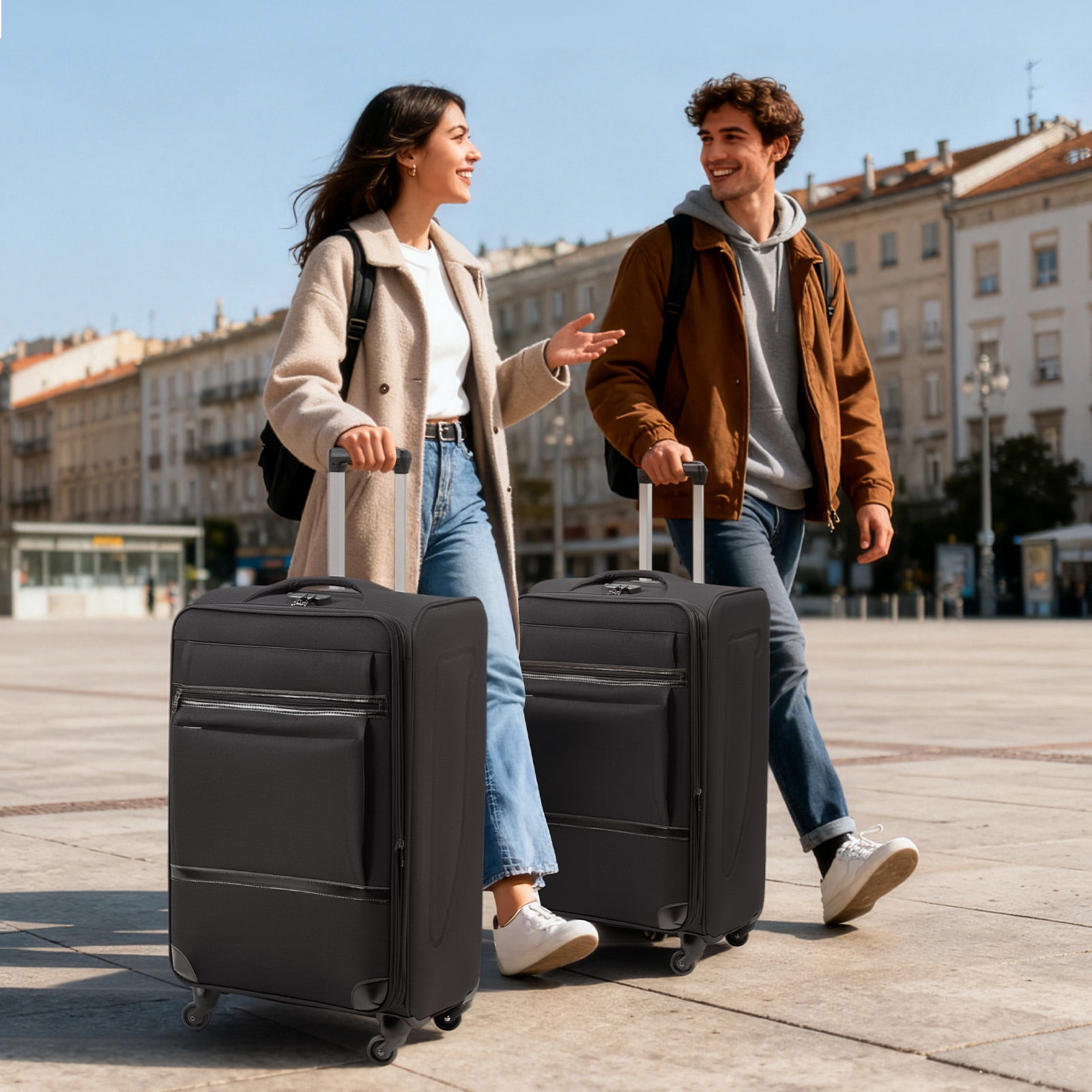 Ktaxon 3-Piece Softside Luggage Set With 8 Set Pcaking Cube TSA Lock, 360° Spinner Wheels Black