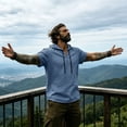 thumbnail image 5 of Jovrlynd Hoodies for Men Short Sleeve Cotton Linen Drawstring Summer Casual Hooded Shirts V Neck Pullover Tee Tops, S-3XL, 5 of 9