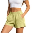 thumbnail image 5 of Women's Cotton Loose Shorts Pants, High Waist Slim Fit with Pockets, Casual Summer Beach & Active Outdoor Wear, Womens Shorts | UKHCCC,Yellow XL, 5 of 8