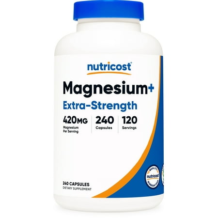 Nutricost Magnesium+ Extra Strength 420mg  240 Capsules - 120 Servings. Magnesium Glycinate  Oxide - Non-GMO  Gluten Free  Vegan Friendly