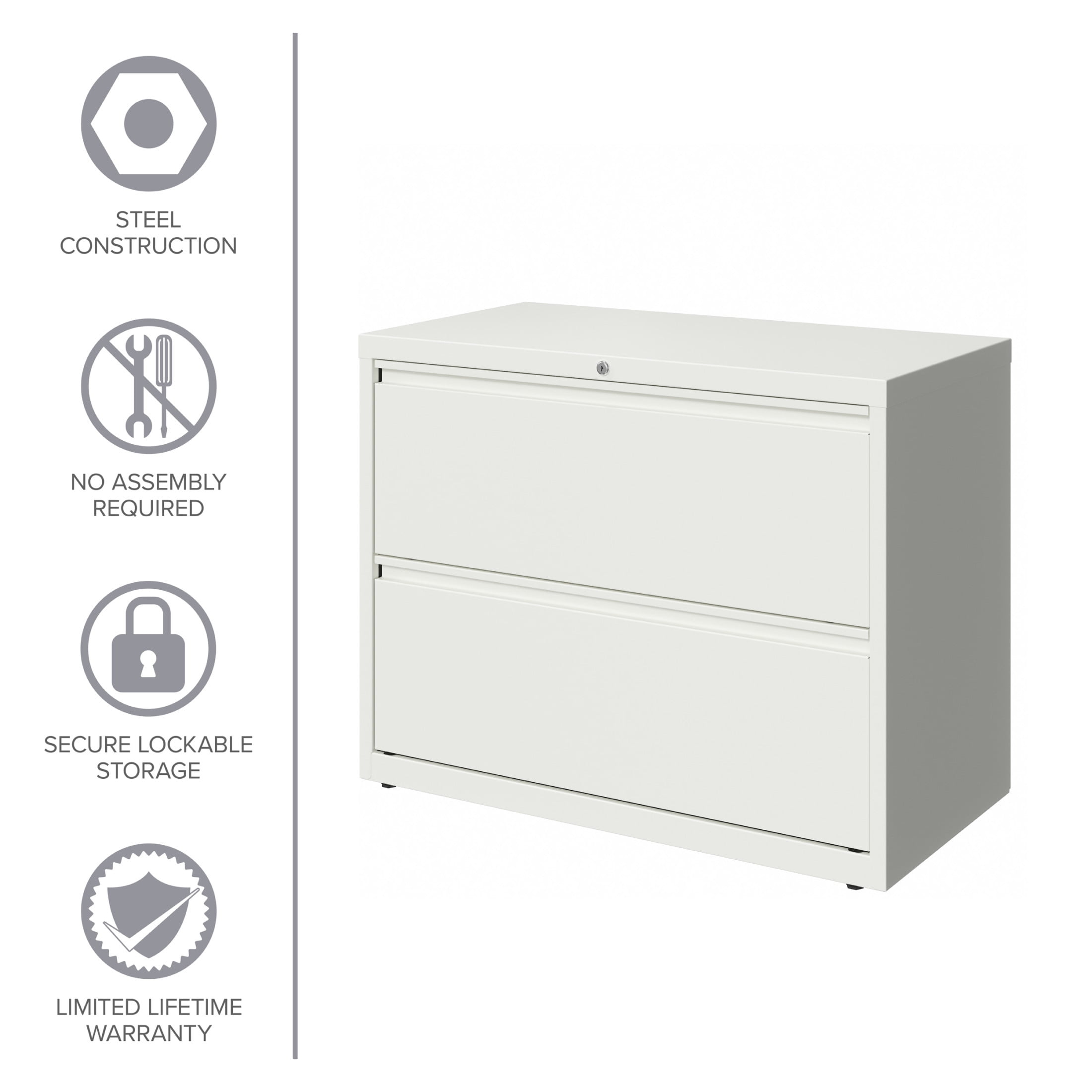 Hirsh 36 Inch Wide 2 Drawer Metal Lateral File Cabinet for Home and Office, Holds Letter, Legal and A4 Hanging Folders, White
