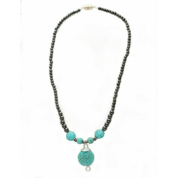 MagneHealth Turquoise and Black Magnetic Hematite Necklace, 18 Inches
