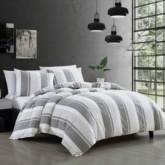 Riverbrook Home 3 Piece Comforter Set, Queen, Gray/Blue, Vara ,Polyfill, Adult