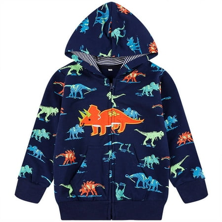 

Toddler Boys Dinosuar Zip-Up Hoodie Winter Fall Long Sleeve Top 2-7 Years