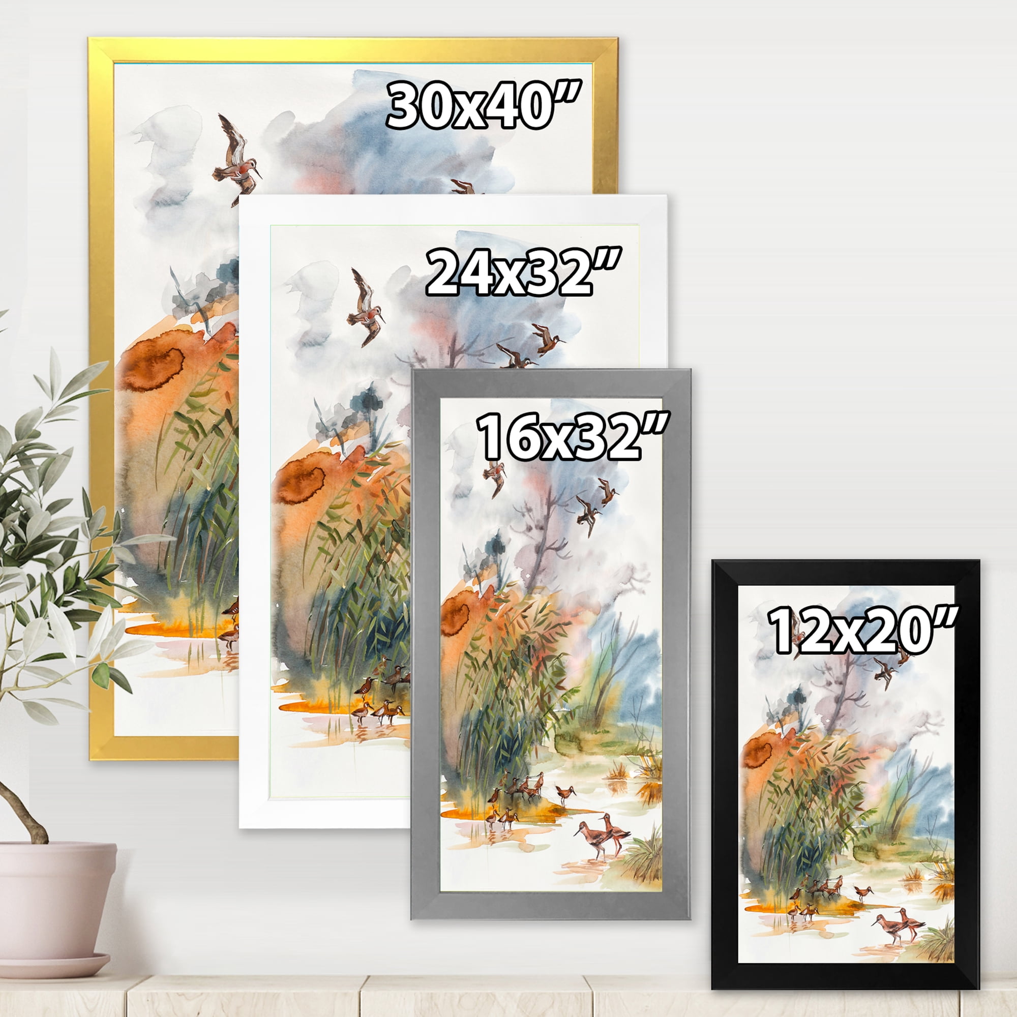 Designart 'Flying Over The Water With Autumn Landscape' Traditional Framed Art Print