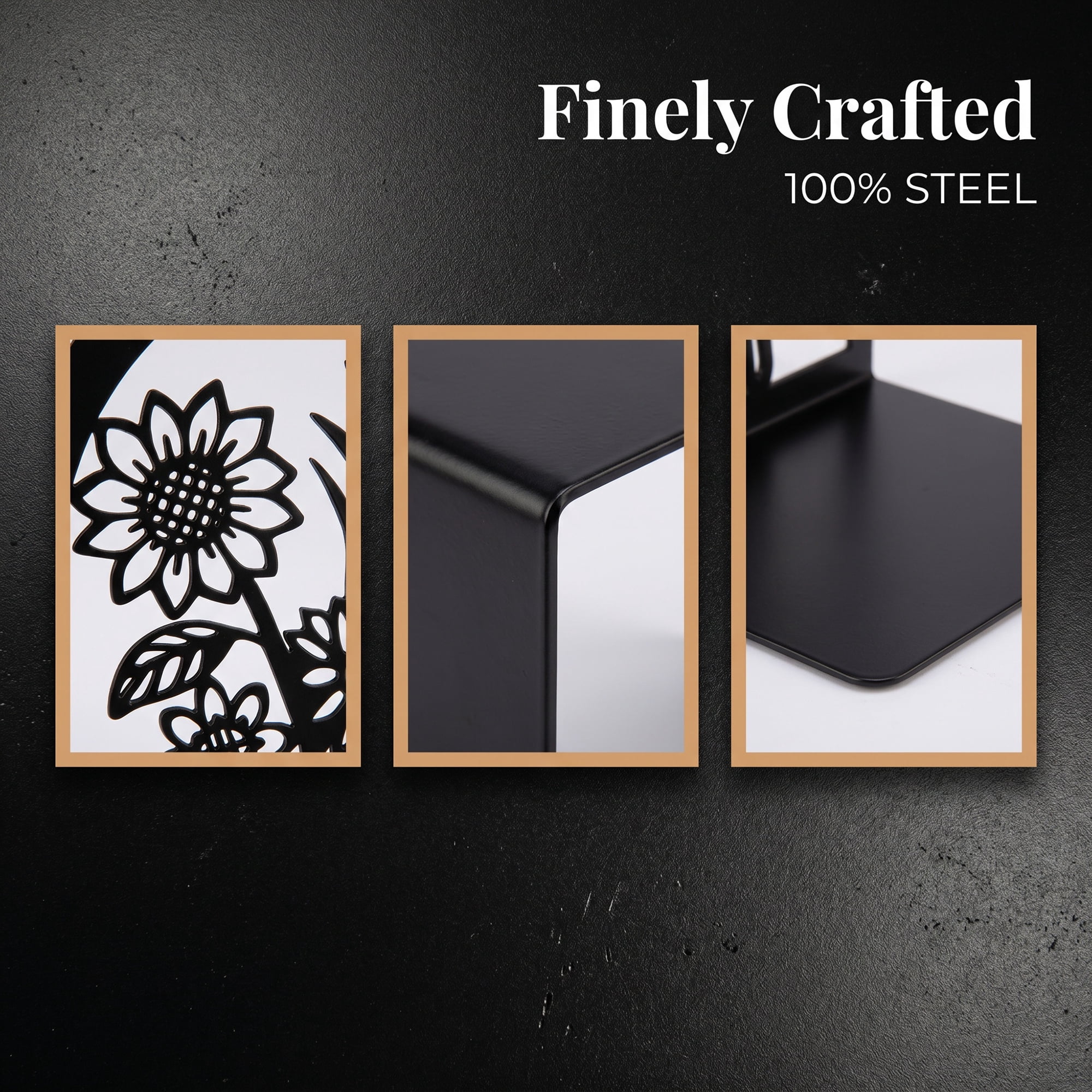Unique Bargains Floral Metal Flower Design Bookends for Shelves Black Style C 4.7"x3.5"x7"