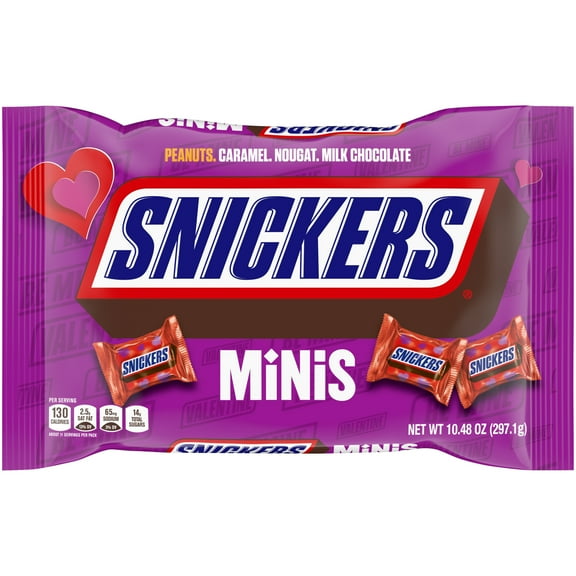 Snickers Minis Candy Valentine's Day Chocolate Bars Individually Wrapped - 10.48 oz Bag