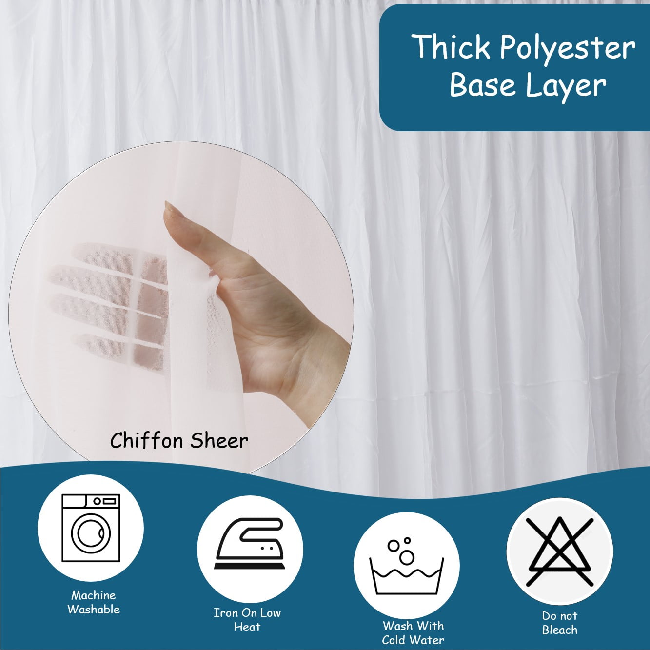 Two Layers Backdrop Made with One Piece Chiffon Tulle & Polyester for Professional Extra Wide Blackout Curtains (White, 25 x 10 ft)