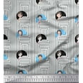 thumbnail image 1 of Soimoi Blue Moss Georgette Fabric Stripe & Women Face Human Figure Fabric Prints By Yard 42 Inch Wide, 1 of 1