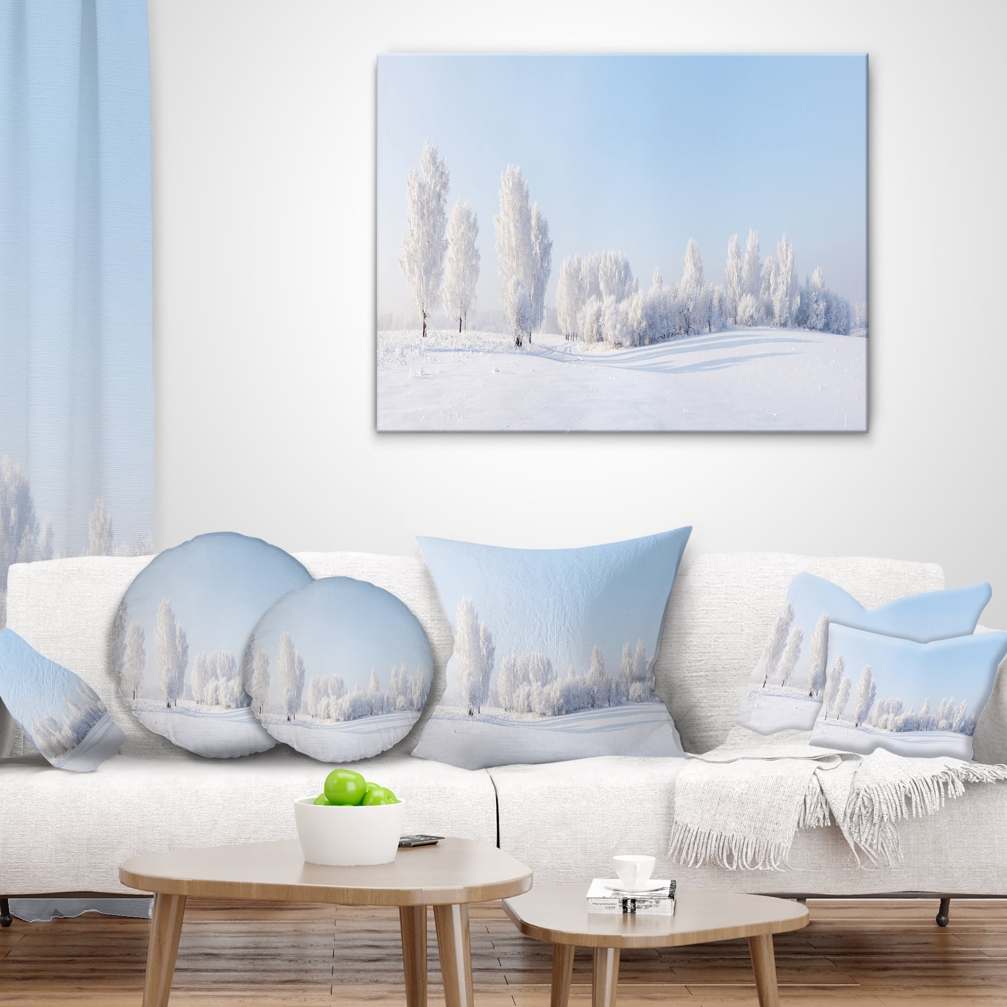 Designart Winter Trees Covered with Frost - Landscape Photography Throw Pillow - 12x20