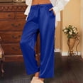 thumbnail image 4 of qolati Womens Silk Satin Pajama Pants Casual Loose Lounge Pants Lightweight Drawstring Elastic Waist Wide Leg Pjs Bottoms with Pockets, 4 of 8
