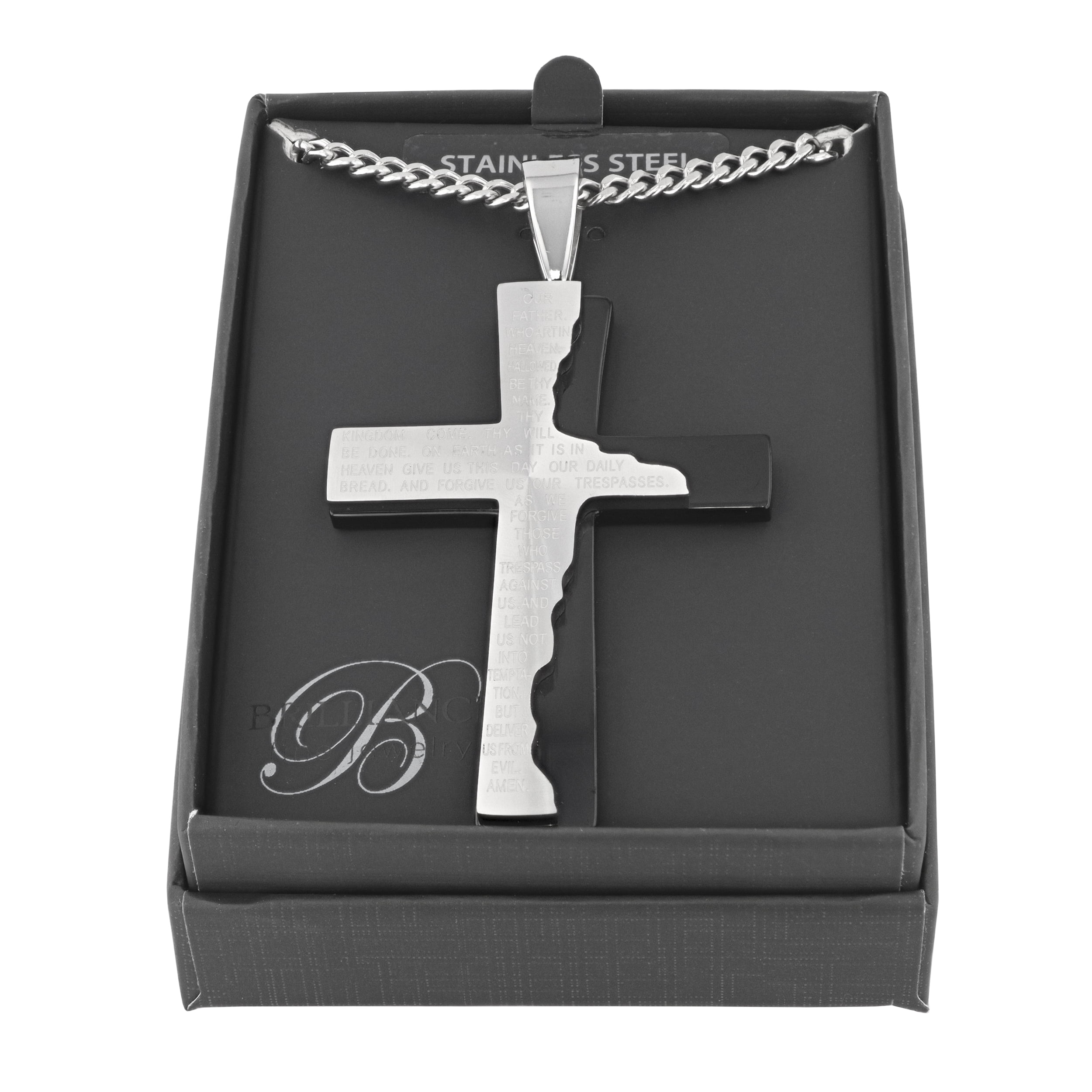 Men's Black Stainless Steel The Lord's Prayer Tablet Cross Pendant