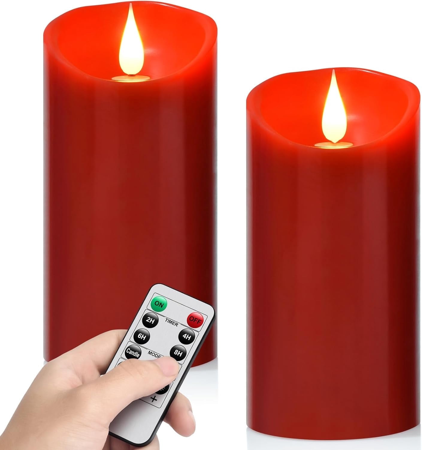 TECHLONG Flameless Pillar Candles 3 Pack - 3D Moving Flame, Real Wax, Timer, Battery Operated LED (Ivory)