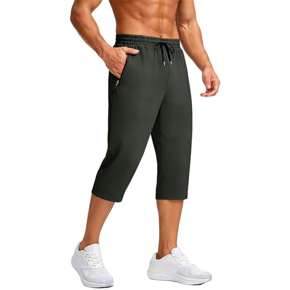 Men's Stylish Breathable Quick-Dry Capri Pants, Lightweight Hiking Cropped Trousers with Zipper Pockets for Outdoor Summer,Black,L