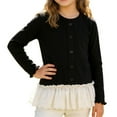 thumbnail image 2 of Girls Black Cardigan Long Sleeve with Lace Ruffles | Button Front Knit Sweater for Kids | Kids to Tween Soft Stretchy Layering Top,Size 5-6 T, 2 of 7