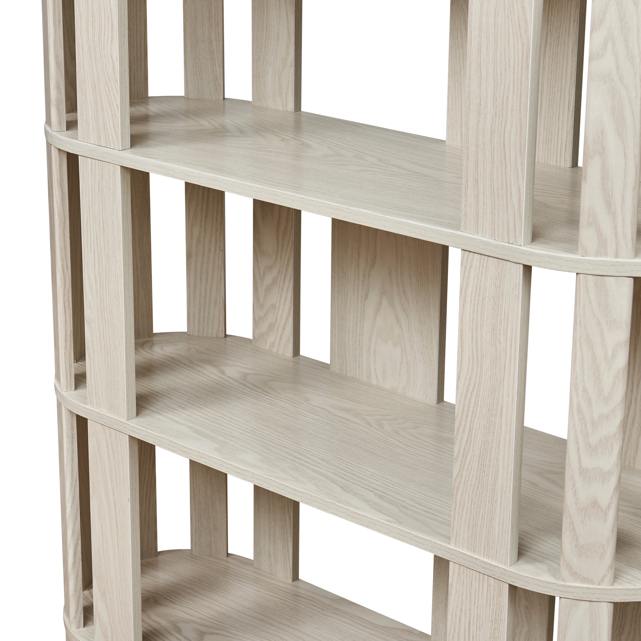 GDF Studio Lexair 5-Tier Wooden Oval Open Bookshelf with Curved Grid Frame, Storage Display Bookcase Rack, White Oak