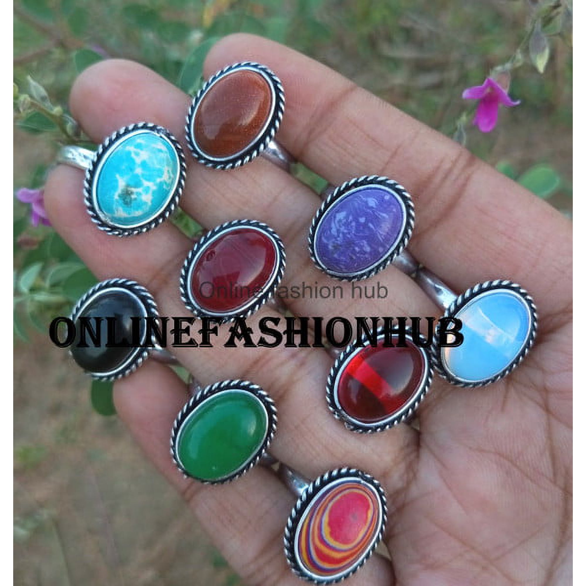 Larimar& Mix Gemstone 925 Sterling Silver Plated Handmade Ring 5 pcs