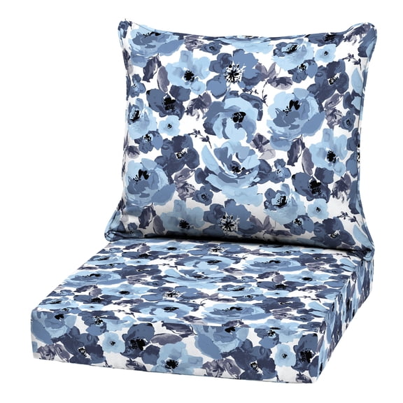 ARDEN Outdoor Deep Seat Cushion Set, 22 in x 24 in, Weather-Proof, Rain-Proof, Fade Resistant Patio Cushion Blue Garden Floral