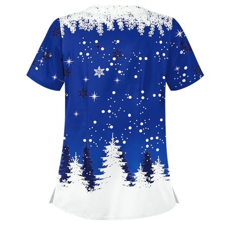 

Plus Size Christmas Scrub_top for Women Short Sleeve Crewneck Printed Nursing Uniform Holiday Funny Tshirts Workwear