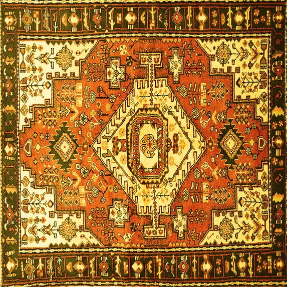 Ahgly Company Indoor Square Persian Yellow Traditional Area Rugs, 4' Square