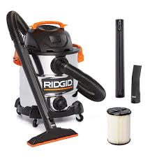 RIDGID 37.5L (10 Gal.) 6.0 Peak HP Stainless Steel Wet Dry Shop Vacuum with Filter, Hose and Accessories
