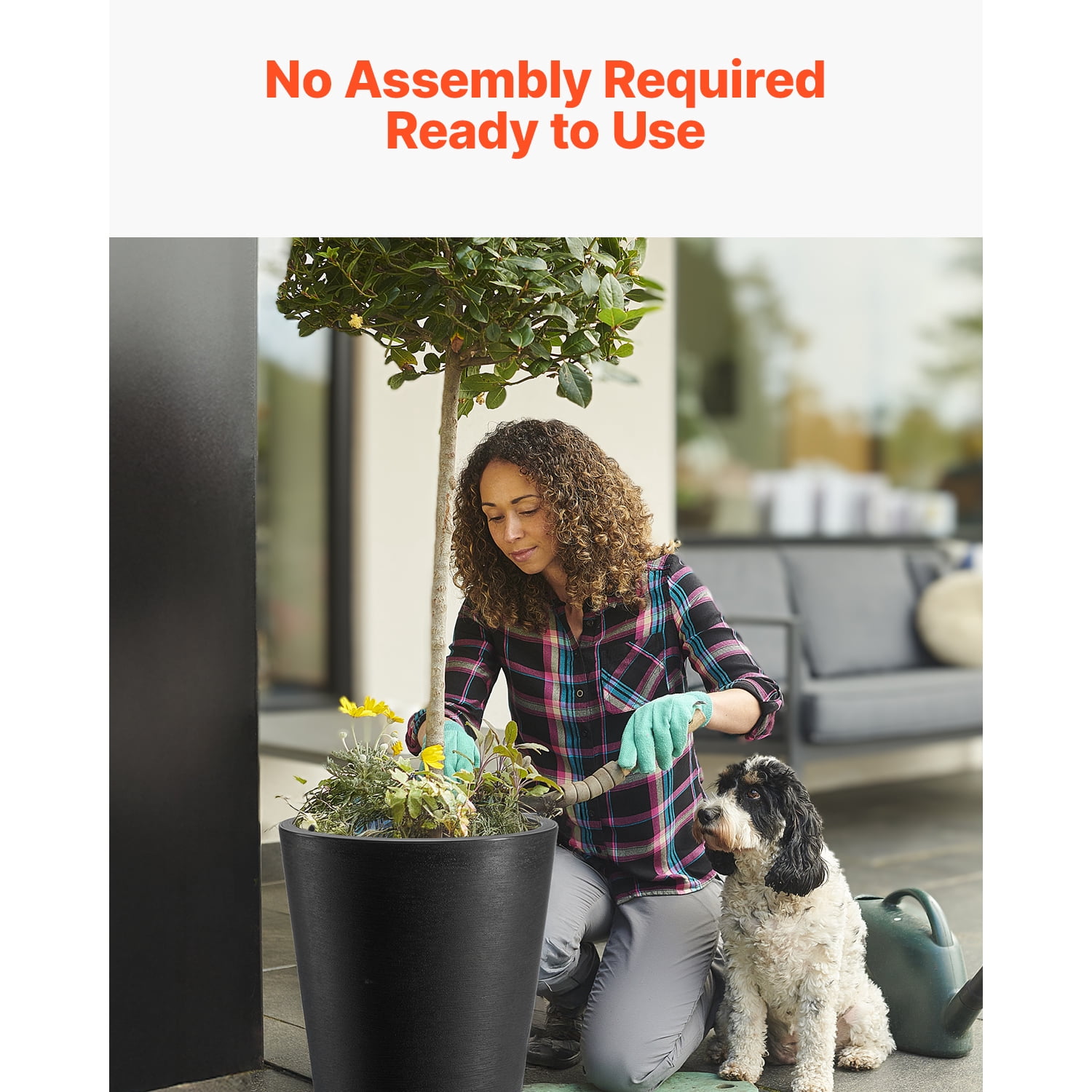KFFKFF Duo Pack of 24inch Planters for Indoor and Outdoor Use, Black Circular Spacious Plant Containers for Patio or Front Porch, Tall Slender Flower or Tree Pots with Contemporary Styling