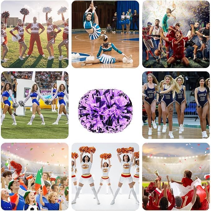 EONQY 8 Pcs Cheerleading Pom Poms with Baton Handle Cheering Squad Hand Flower for Adults Team Spirit Sports Game Dancing Party